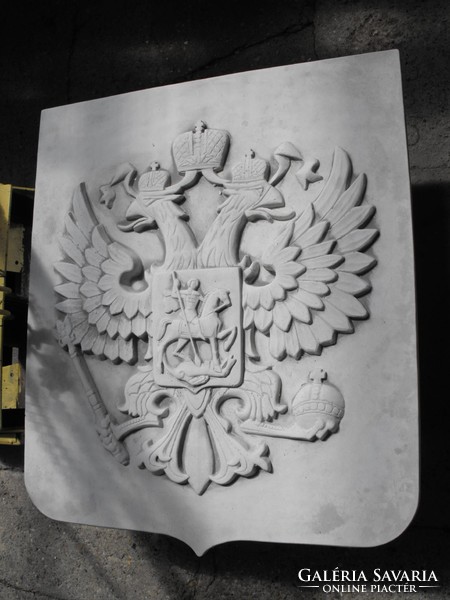 Rarity! Monarchical? Double-headed eagle crowned shield coat of arms white artificial stone 80cm stone plaque