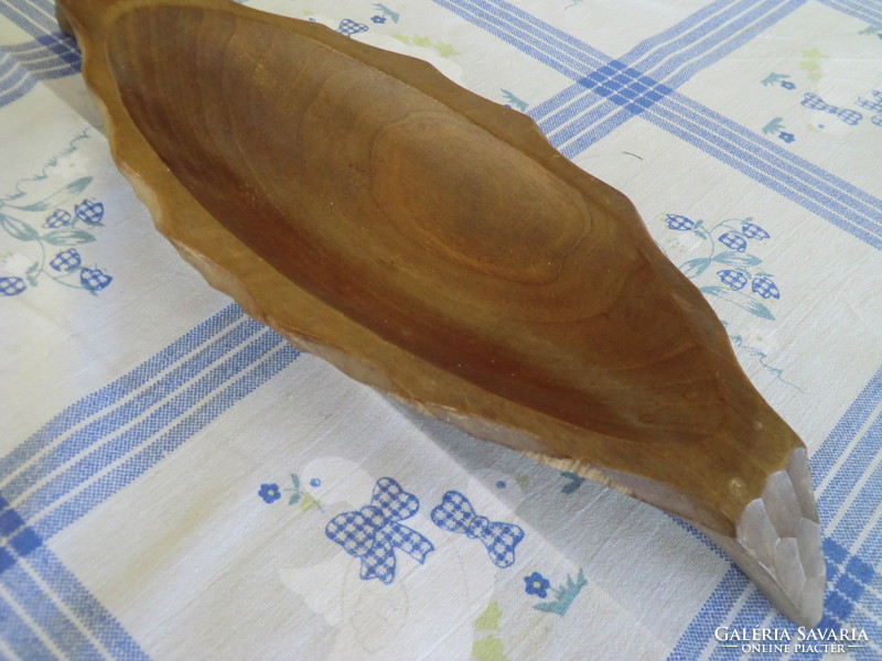 Leaf-shaped wooden serving bowl hand-carved 35x12x6 cm
