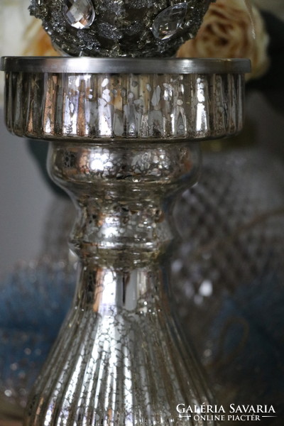 Fringed glass candle holder