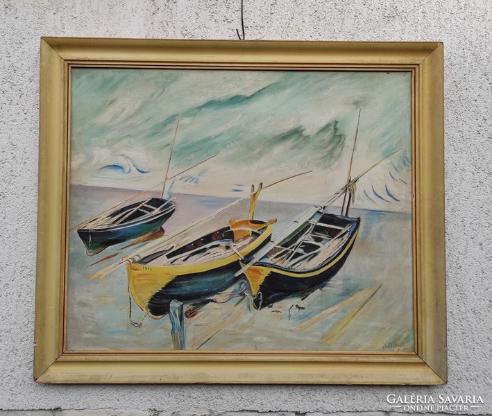 A copy of the painting Oscar-claude Monet, Boats, Impressionist, Modern Art,