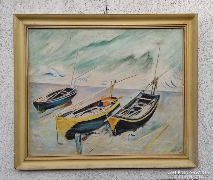 A copy of the painting Oscar-claude Monet, Boats, Impressionist, Modern Art,