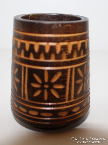 Small ornate wooden cup holder
