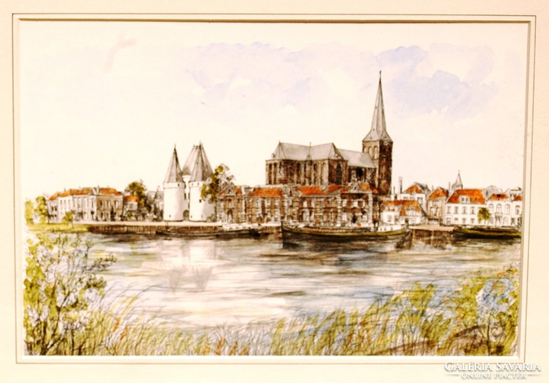 Ijssel folyó túloldaláról Kampen - nyomat - 43X55 cm