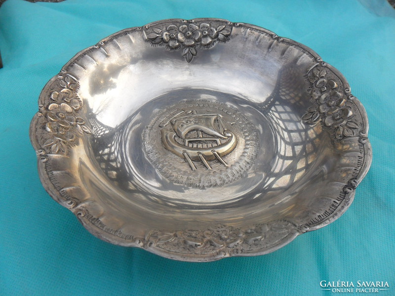 Greek sterling silver serving bowl with corfu boat pose.