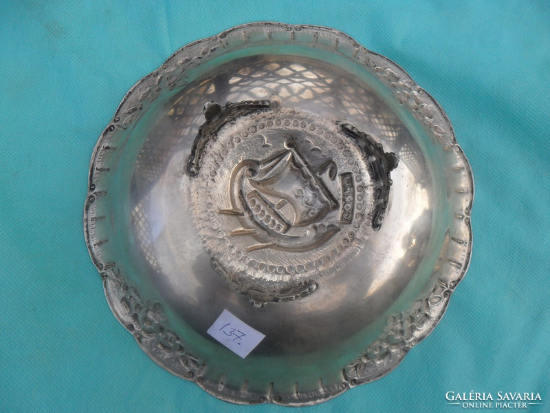 Greek sterling silver serving bowl with corfu boat pose.