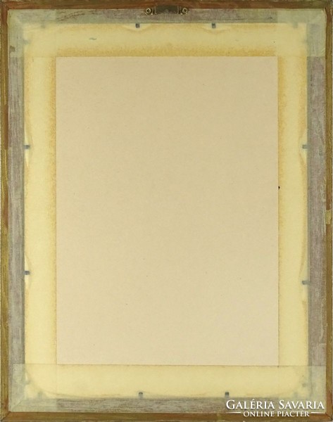 1H019 Régi színes gobelin tájkép kacsával Blondel keretben 46 x 36 cm