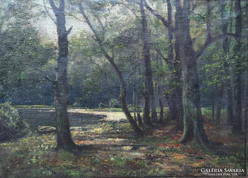 Leopold Gratz Reichenbacher: Erdei tavacska vadvirágokkal (olaj vászon, 47x35 cm)