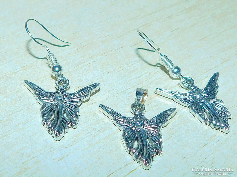 Winged Angel Fairy Tibetan Silver Craft Earrings and Pendant Jewelry Set