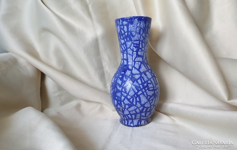 Cracked glazed blue vase