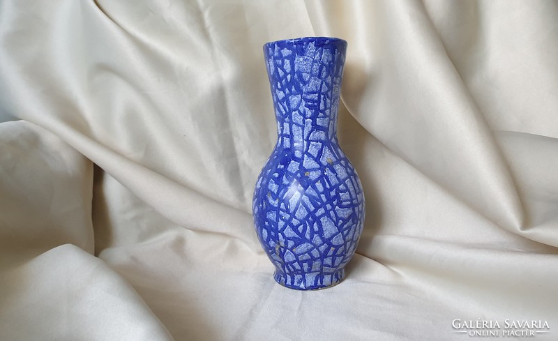 Repesztett mázas kék Váza