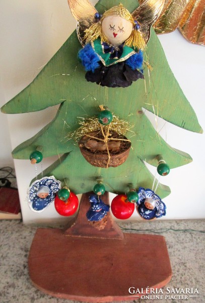 Retro Christmas Decoration Christmas Tree Decoration Needlework Carved Wood Wax Baby Blue Paint