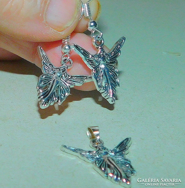 Winged Angel Fairy Tibetan Silver Craft Earrings and Pendant Jewelry Set