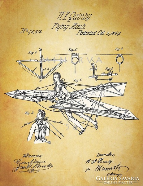 Old antique flying structure 1869 quinby invention patent drawing glider flying flight story