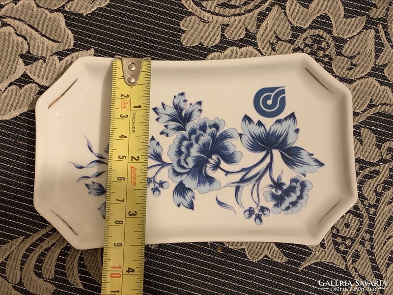 Hollóháza blue floral porcelain bowl, ring holder, one minimally damaged