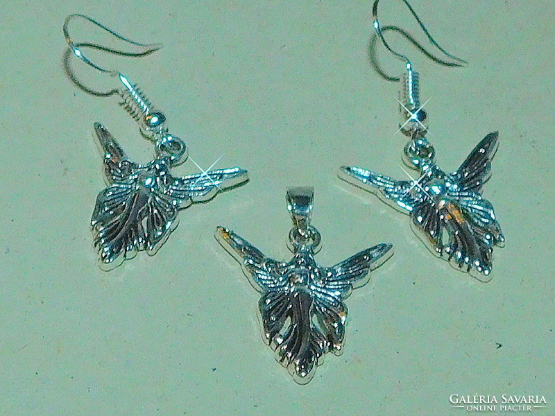 Winged Angel Fairy Tibetan Silver Craft Earrings and Pendant Jewelry Set