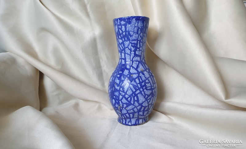 Repesztett mázas kék Váza
