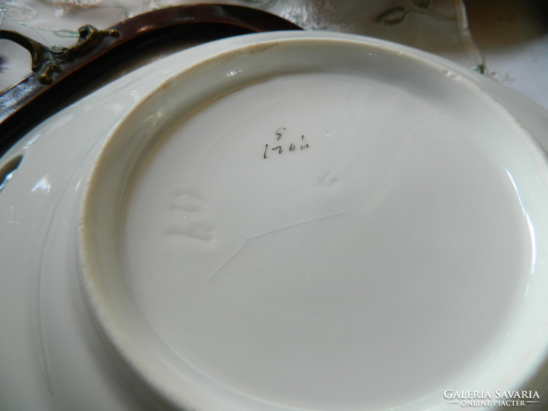 Antique hand-painted bowl with handles, serving
