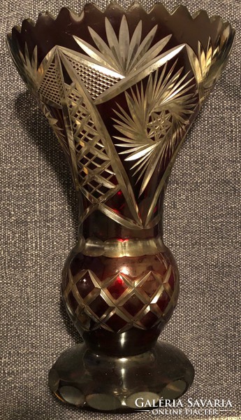 Burgundy, large, polished crystal vase 29 cm