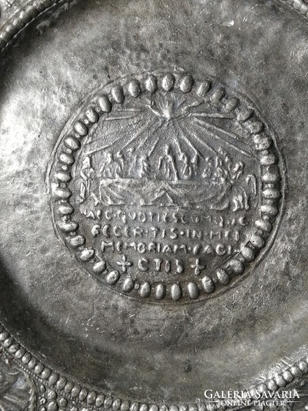 Antique tin plate with religious scene