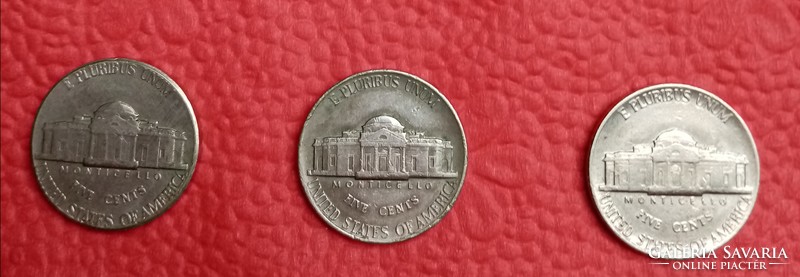3 db Jefferson 5 centes 1971,1982,1983