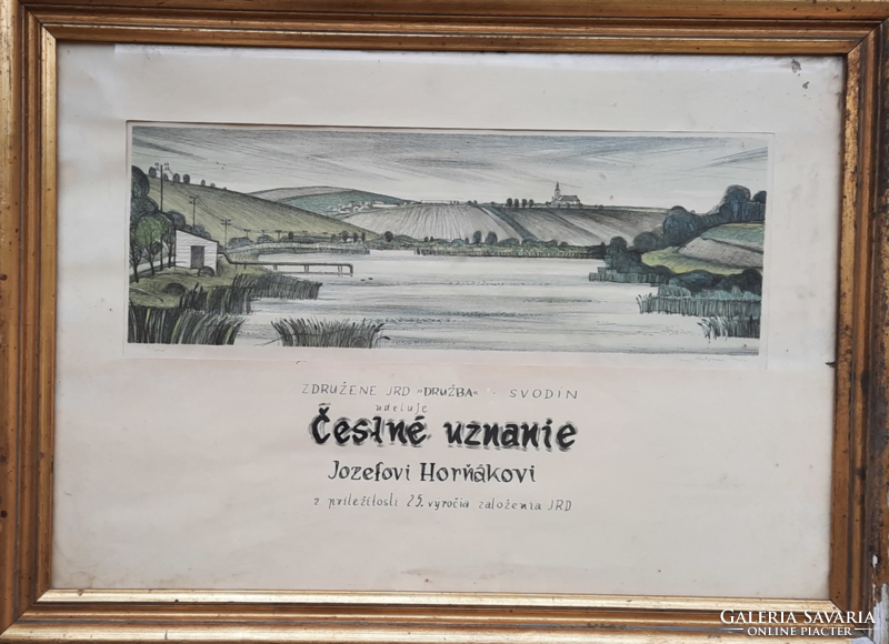 Slovak tsz anniversary pencil drawing - landscape of Jozefov Hornakov