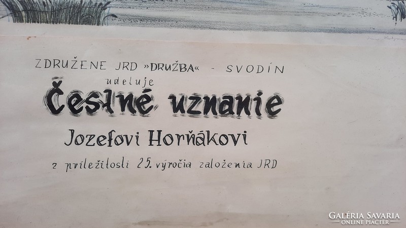 Szlovák TSZ évfordulós ceruzarajz - Jozefovi Hornakovi - tájkép