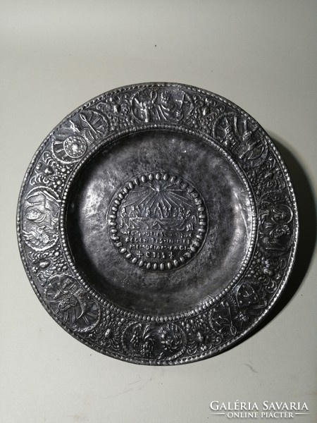 Antique tin plate with religious scene