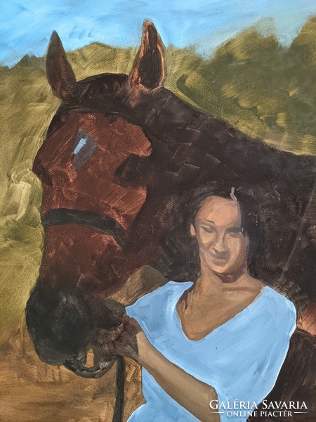"Nő lóval" modern olajfestmény