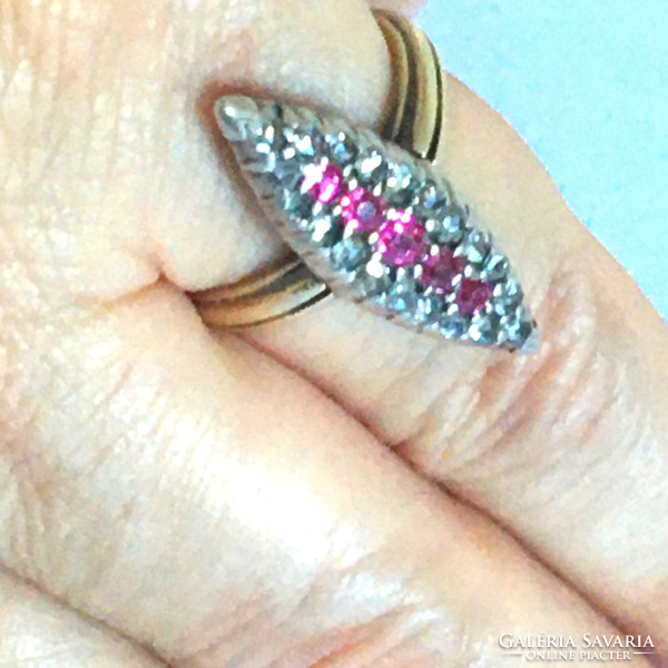 Antik Arany Gyémánt  Rubin Gyűrű XIX sz.