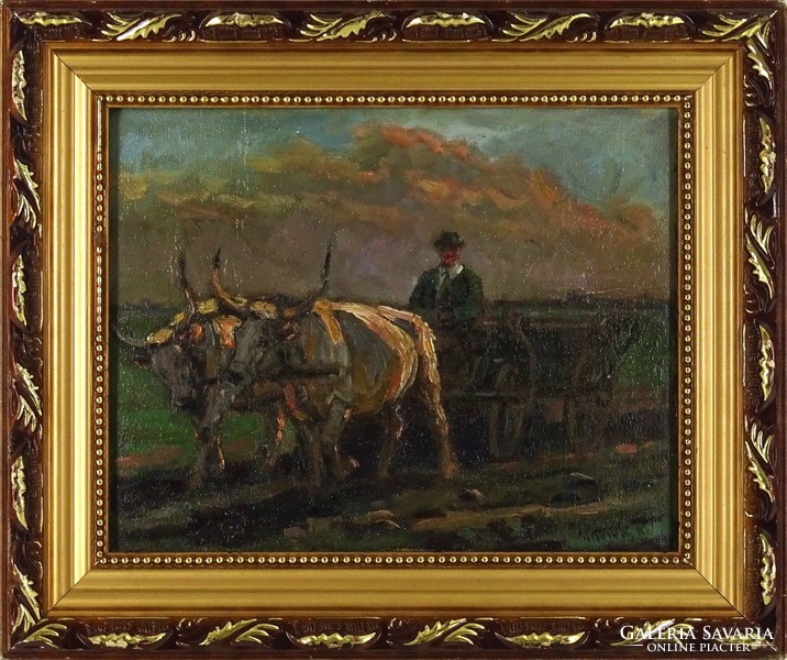 1H075 xx. Century Hungarian painter: ox cart