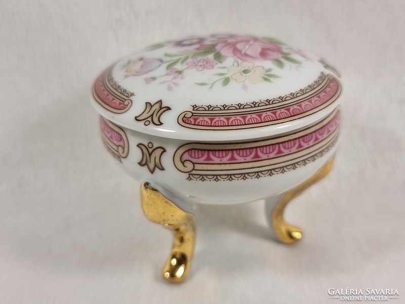 T limoges gilded 3-legged vignette bonbonier with floral lid