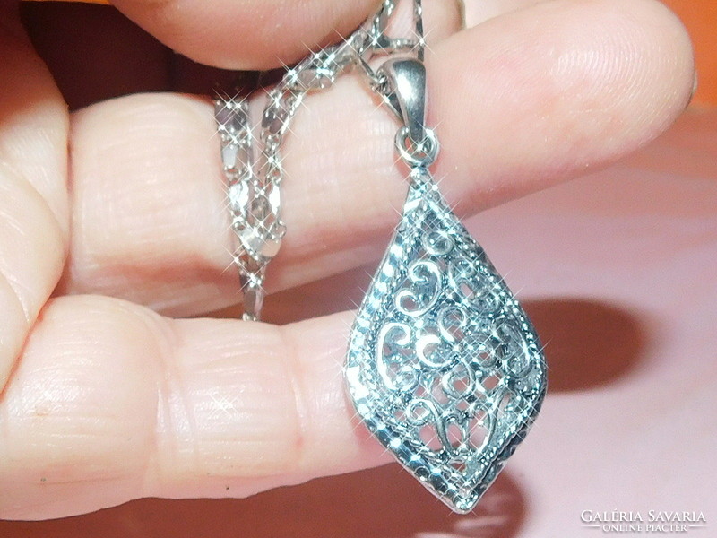 Pierced lacy like. Drop tibetan silver necklace