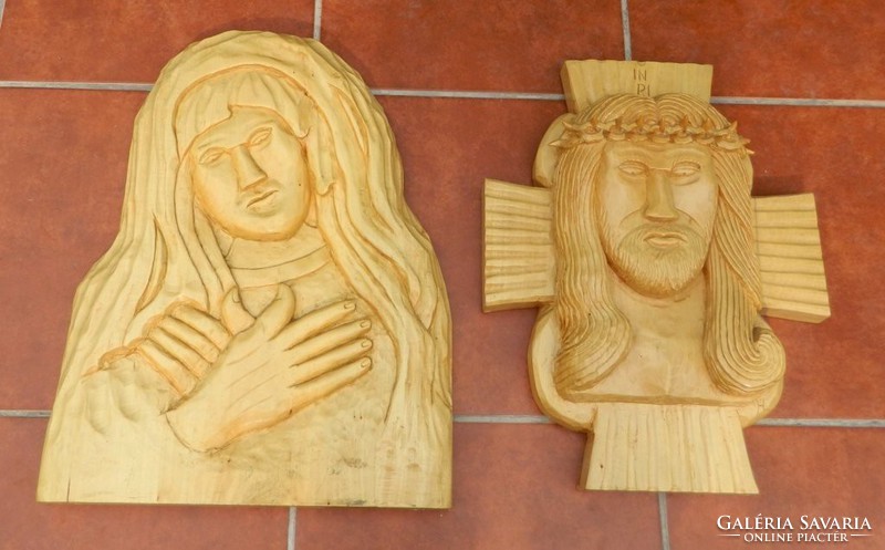 Extra large jesus and virgin marble wall-wood carved