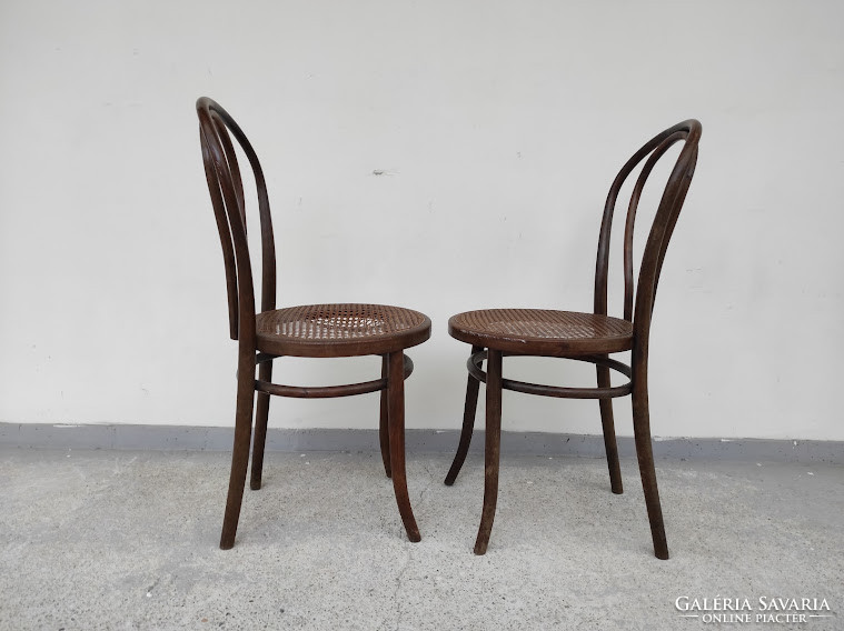 Antique 2 thonet wooden cafe chairs without markings with damaged braiding 4774
