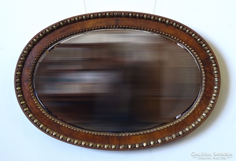 1G694 antique large oval ox-eye faceted mirror 90 x 132 cm