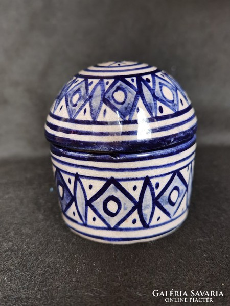 Beautiful, meticulously decorated, hand-painted, Moroccan ceramic box with jewelry holder