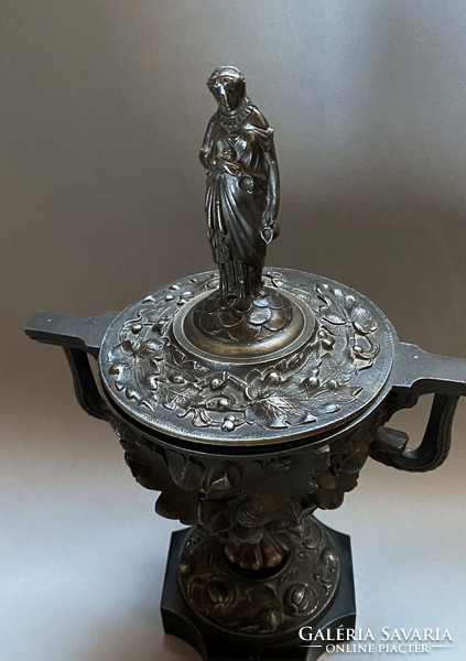 Scyphus antique bronze cup with Hebrew figurine lid.