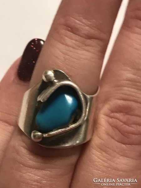 Designer silver ring with turquoise