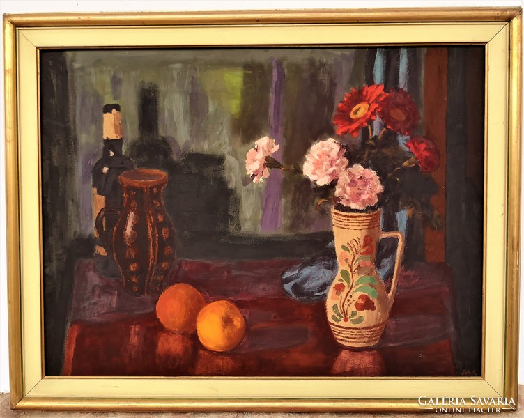Still life by Ferenc Schey (1925-1997). Picture oil painting with original guarantee!