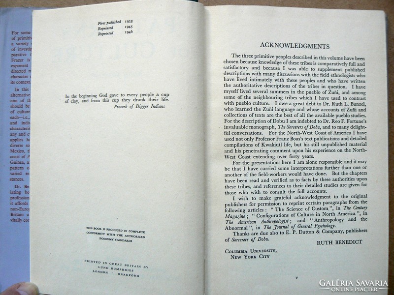 PATTERNS OF CULTURE, RUTH BENEDICT 1946, (ANGOL NYELVŰ SZAKIRODALOM), KÖNYV JÓ ÁLLAPOTBAN