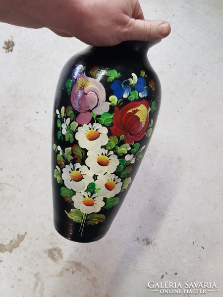 Szép régi kerámia váza,kézzel festett díszítéssel.