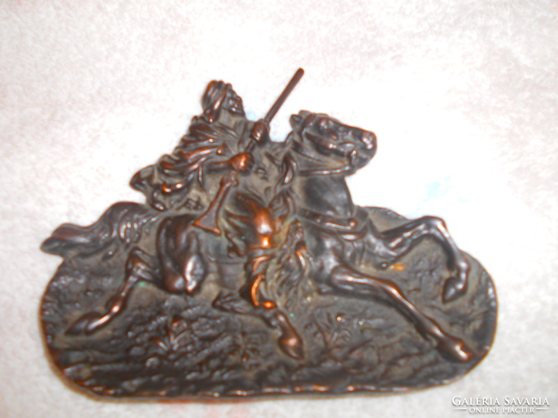 Antique bronze equestrian grave tray