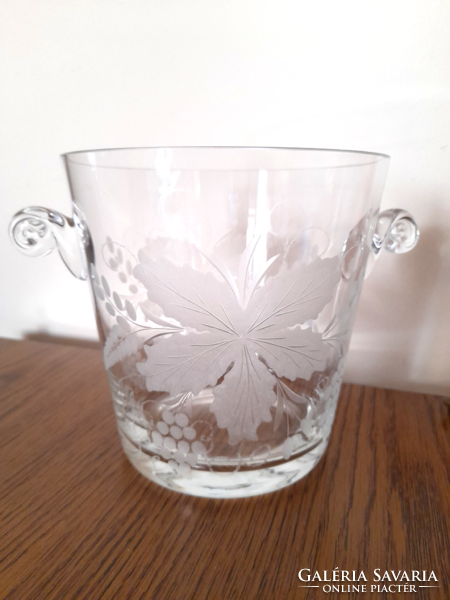 Grape pattern engraved glass ice cube holder, serving champagne bucket