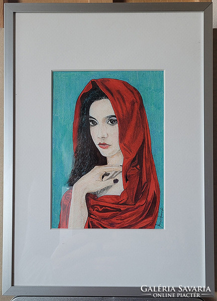 "Lány vörös kendővel" c. portré