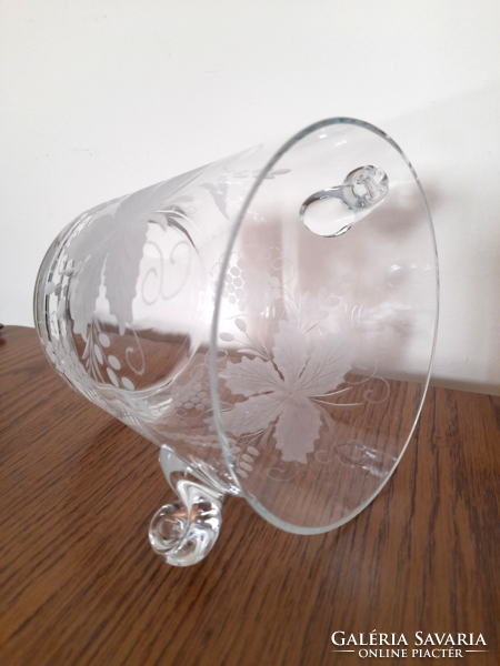 Grape pattern engraved glass ice cube holder, serving champagne bucket