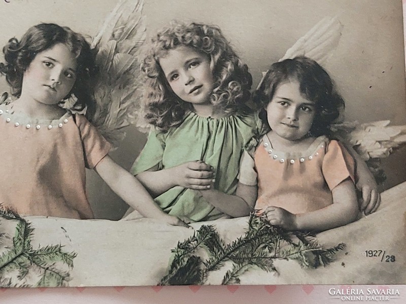 Régi karácsonyi képeslap 1912 angyalok fotó levelezőlap gyerekek