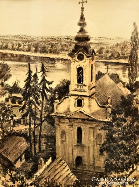 Gyula Conrád (1877 - 1959) Preobrazhenska Serbian church in Szentendre with original guarantee!