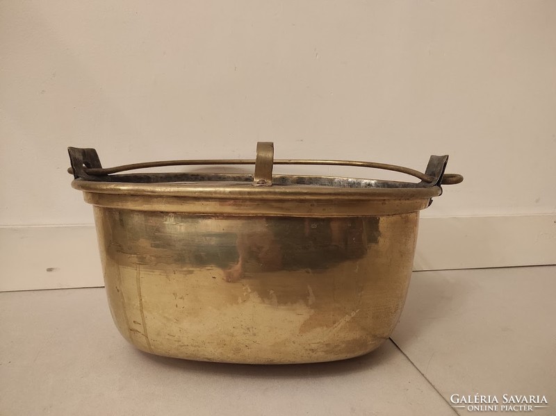 Antique Patinated Kitchen Utensil Large Tinned Rare Decorative Brass Pot with Lid 441