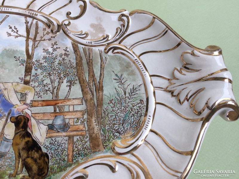 Hand-painted scene of antique faience wall bowl