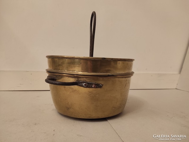Antique Patinated Museum Kitchen Utensil Large Tinned Rare Decorative Brass Pot with Lid 442